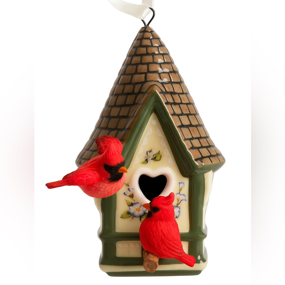 porcelain birdhouse ornament Bradford Exchange Victorian cardinals birdwatcher